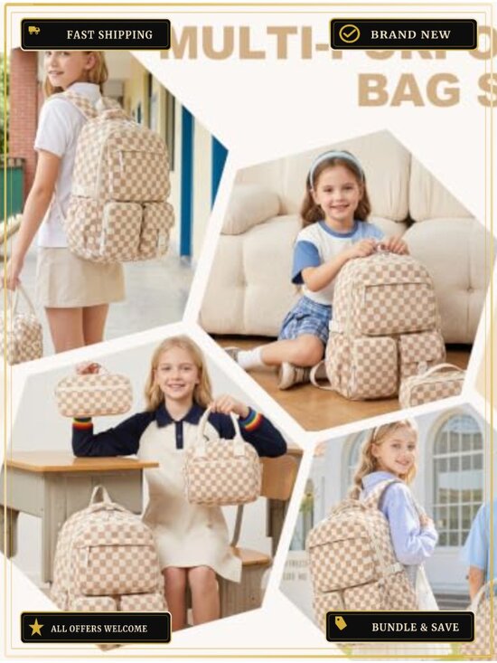 Girls Corduroy Backpack Set with Lunch Box Pencil Case, Laptop Bookbag for